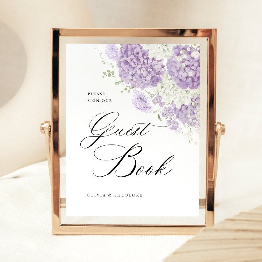 Lavender Lilac White Floral Guest Book Wedding 台座サイン