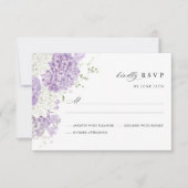 Lavender Lilac White Floral Watercolor Wedding 出欠カード (正面)