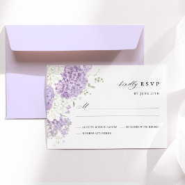 Lavender Lilac White Floral Watercolor Wedding 出欠カード