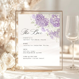 Lavender Lilac White Floral Wedding Bar Menu 台座サイン
