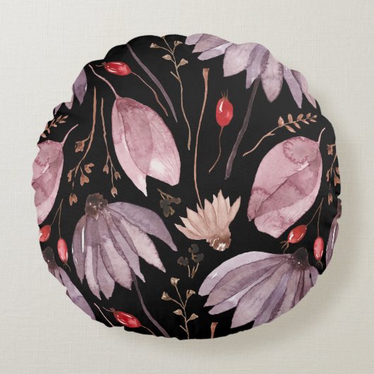 Lavender Lotus Flowers Round Throw Pillow ラウンドクッション (正面)