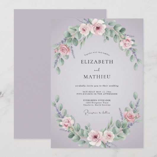 Lavender Lush Springtime Wedding 招待状 (正面/裏面)