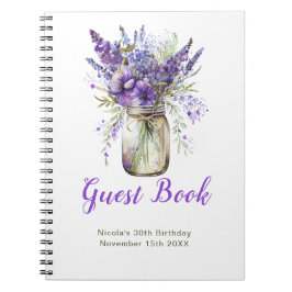 Lavender Mason Jar Birthday Party Guest Book ノートブック
