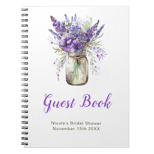Lavender Mason Jar Bridal Shower Guest Book ノートブック (正面)