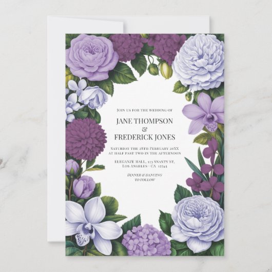 Lavender, Mauve & Plum Floral Wedding 招待状 (正面)