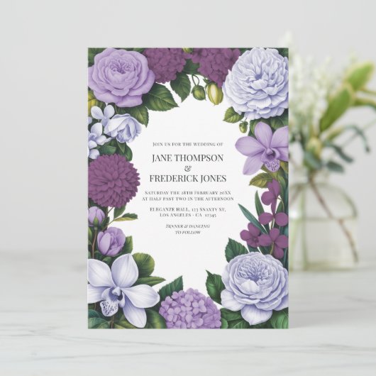 Lavender, Mauve & Plum Floral Wedding 招待状 (スタンド正面)