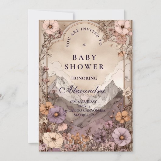 Lavender Meadow Peaks Baby Shower 招待状 (正面)