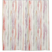 Lavender Melon Pink White Stripes シャワーカーテン (正面)