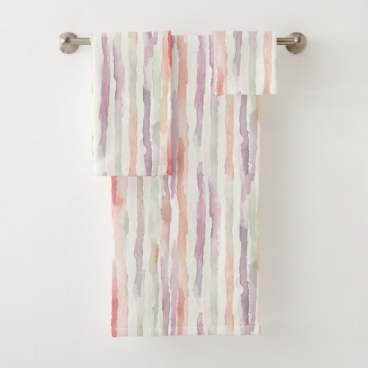 Lavender Melon Pink White Stripes バスタオルセット (インサイチュ)