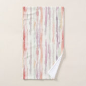 Lavender Melon Pink White Stripes バスタオルセット (ハンドタオル)