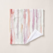 Lavender Melon Pink White Stripes バスタオルセット (ウォッシュタオル)