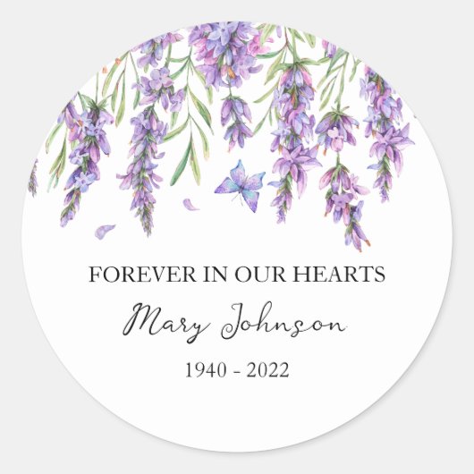 Lavender Memorial Funeral Classic Round Sticker ラウンドシール (正面)