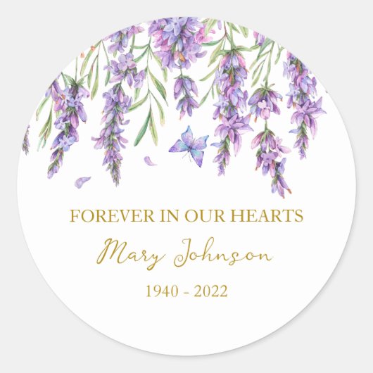 Lavender Memorial Funeral Classic Round Sticker ラウンドシール (正面)