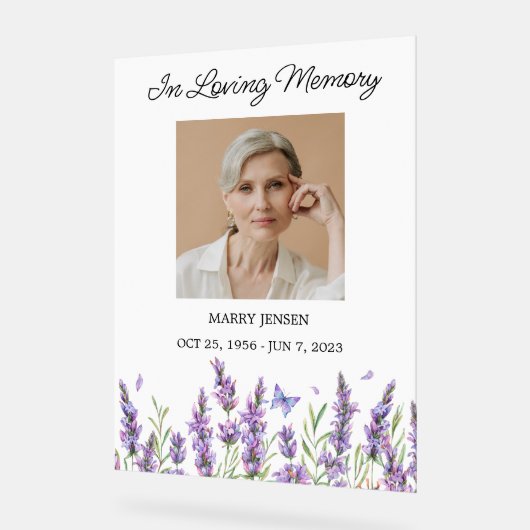 Lavender Memorial Photo Funeral アクリルサイン (傾斜)