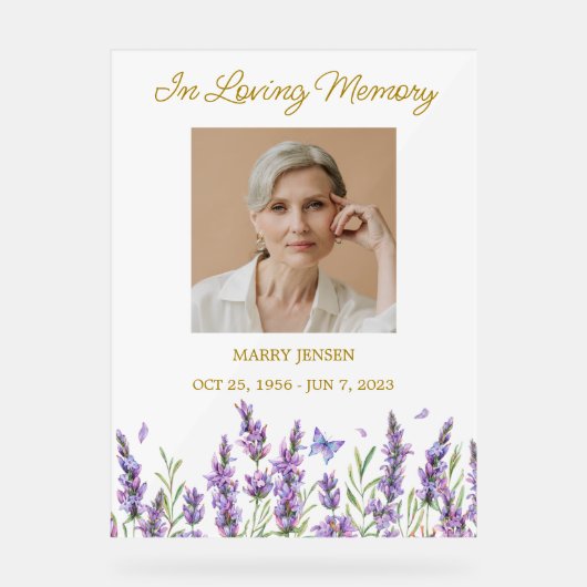 Lavender Memorial Photo Funeral アクリルサイン (正面)