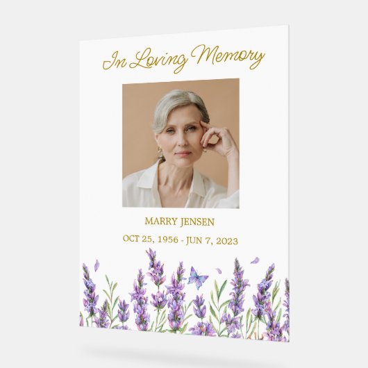 Lavender Memorial Photo Funeral アクリルサイン (傾斜)