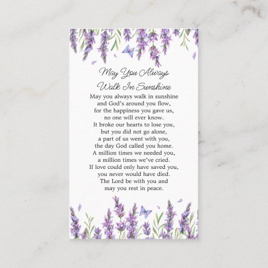 Lavender Memorial Photo Funeral Prayer Card 名刺 (裏面)