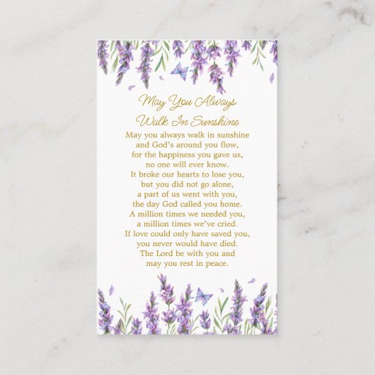 Lavender Memorial Photo Funeral Prayer Card 名刺 (裏面)