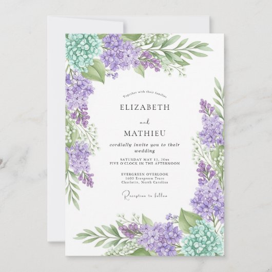 Lavender Mint Delicate Spring Wedding 招待状 (正面)