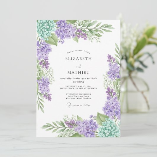 Lavender Mint Delicate Spring Wedding 招待状 (スタンド正面)
