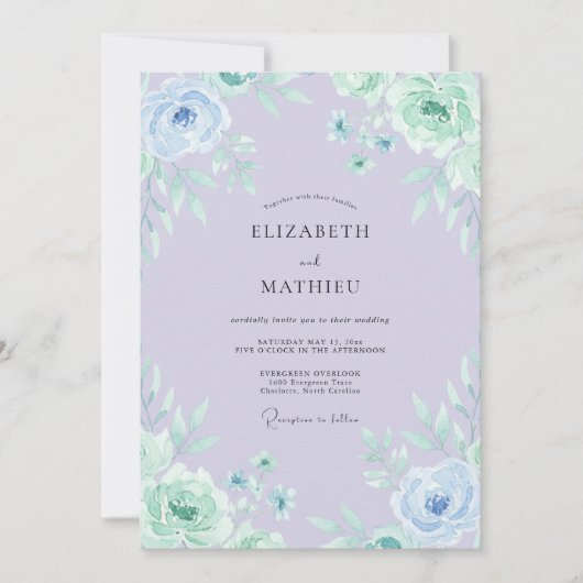 Lavender Mint Ethereal Watercolor Wedding 招待状 (正面)