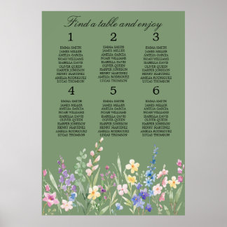 Lavender Mint Floral Wedding Seating Chart ポスター
