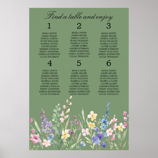 Lavender Mint Floral Wedding Seating Chart ポスター (正面)