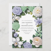 Lavender, Mint Green & White Floral Wedding 招待状 (正面)