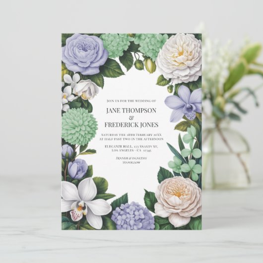 Lavender, Mint Green & White Floral Wedding 招待状 (スタンド正面)