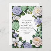 Lavender, Mint Green & White Floral Wedding 招待状 (正面/裏面)
