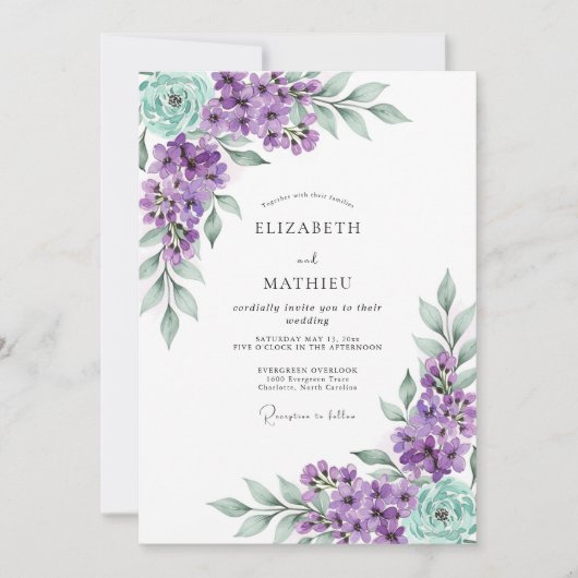Lavender Mint Lovely Spring Wedding 招待状 (正面)