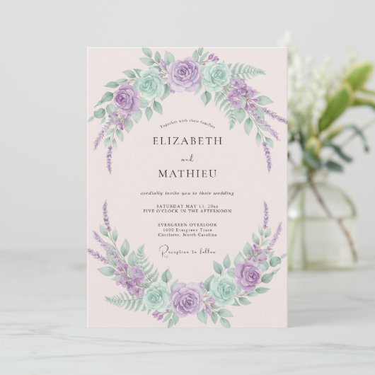 Lavender Mint Whimsical Spring Wedding 招待状 (スタンド正面)