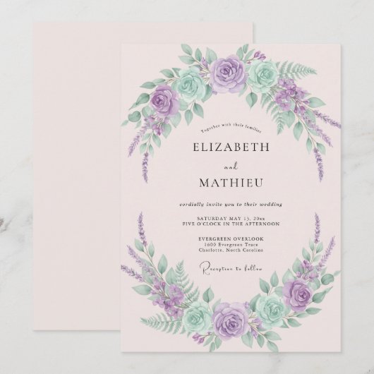 Lavender Mint Whimsical Spring Wedding 招待状 (正面/裏面)