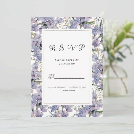 Lavender mint wild orchids floral RSVP  招待状 (スタンド正面)
