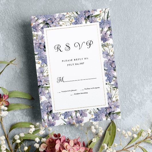 Lavender mint wild orchids floral RSVP  招待状