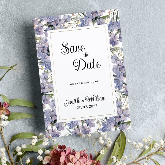 Lavender mint wild orchids floral Save the Date 招待状