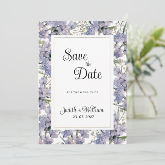Lavender mint wild orchids floral Save the Date 招待状 (スタンド正面)