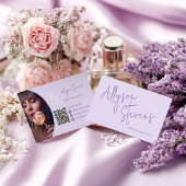 Lavender Modern name script makeup hair logo qr 名刺