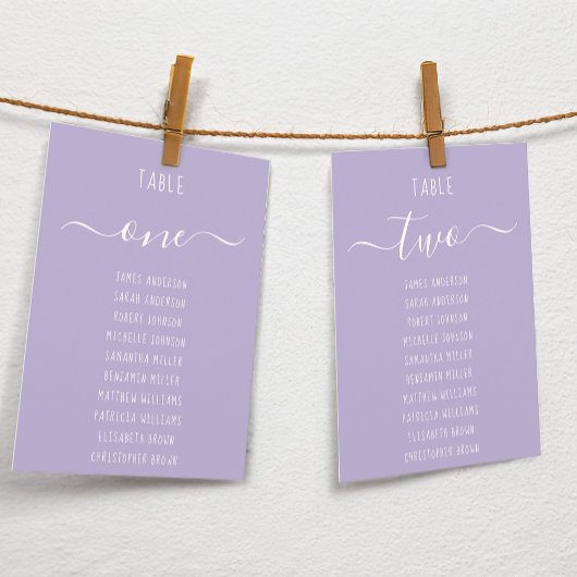 Lavender Modern Script Purple Seating Chart Card