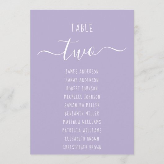 Lavender Modern Script Purple Seating Chart Card (裏面)