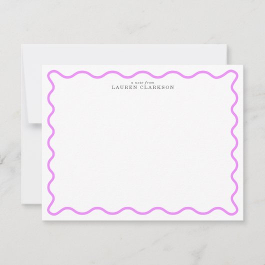 Lavender Modern Wavy Border Personalized Note Card 招待状 (正面)