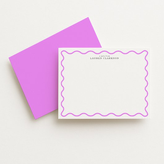 Lavender Modern Wavy Border Personalized Note Card 招待状