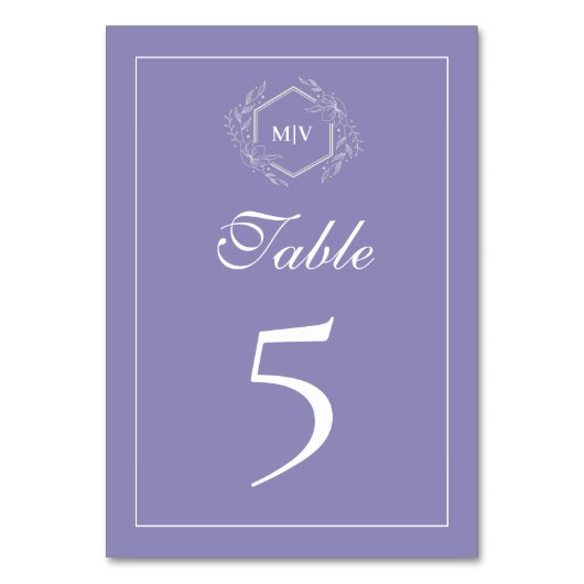 Lavender Monogram Crest Table Number Card テーブルナンバー (正面)