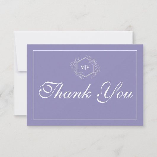 Lavender Monogram Crest Thank You Card サンキューカード (正面)