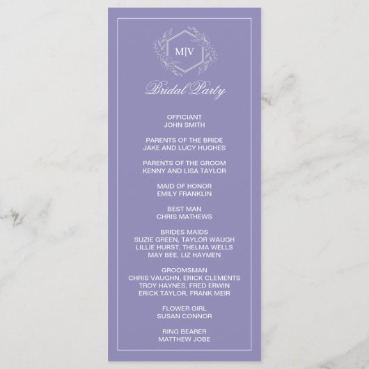 Lavender Monogram double side program card  プログラム (裏面)