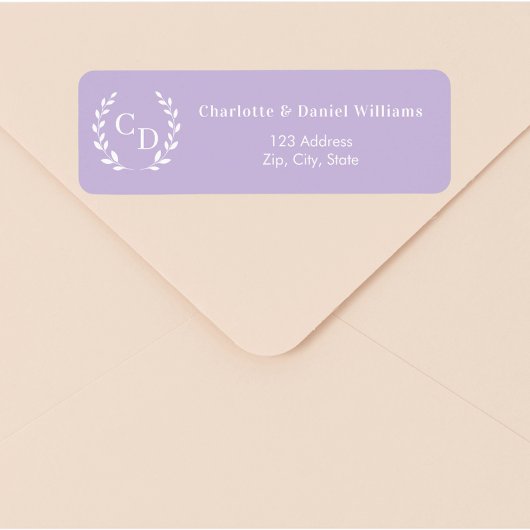 Lavender monogram initials wreath return address ラベル