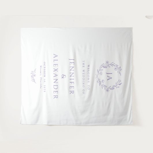 Lavender Monogram Wedding Backdrop タペストリー (正面(横))