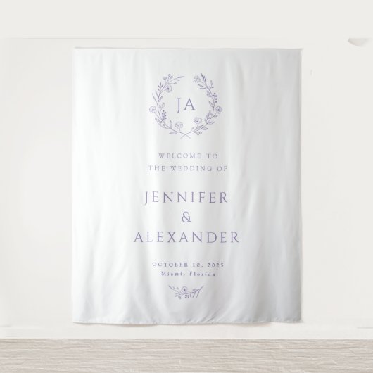 Lavender Monogram Wedding Backdrop タペストリー (正面)