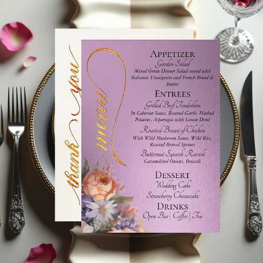 Lavender - Monogram, Wildflowers & Thank You  メニュー