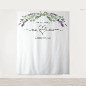 Lavender Mr. mrsハート写真バック結婚セット タペストリー (正面)